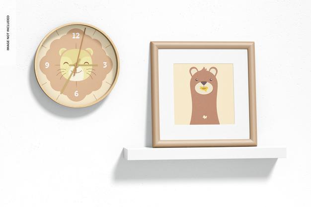 Wall Clock Mockup, Hanging Psd