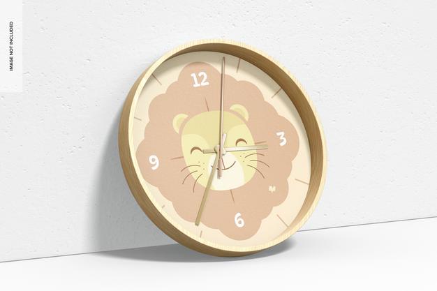 Wall Clock Mockup, Leaned Psd