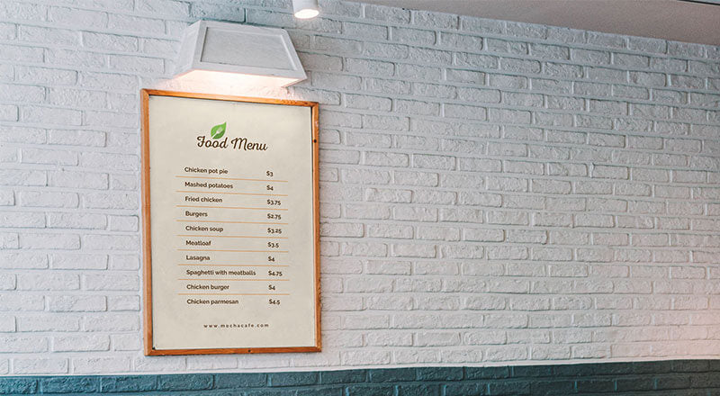 Wall Framed Food Restaurant Menu Poster Mockup Psd