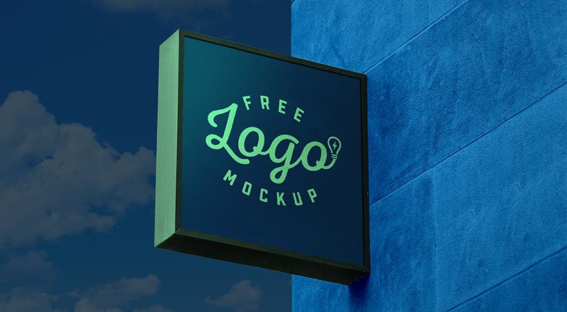 Wall Mounted Dark Signage Mockup Psd