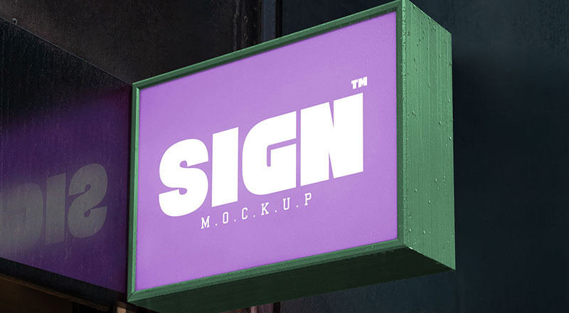 Wall Mounted Signage Board Mockup Psd With Reflection