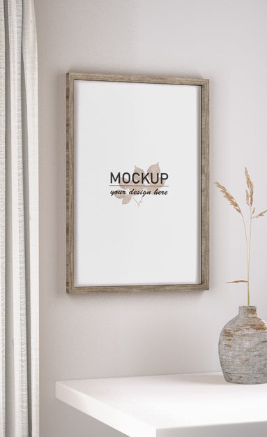 Wall With Frame Mock-Up And Vase Psd