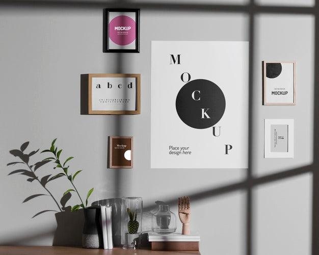 Wall With Posters Seen Through Window Shadows Psd