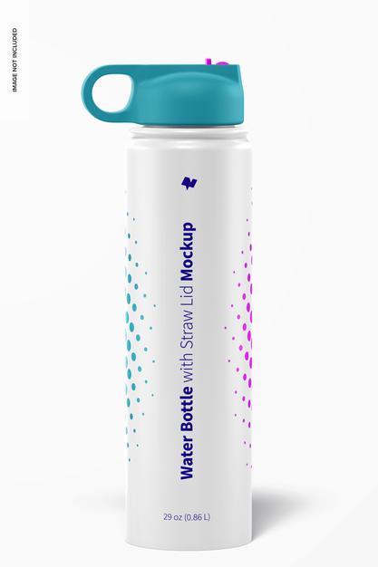 Water Bottle With Straw Lid Mockup Psd