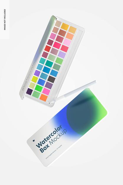 Watercolor Box Mockup, Falling Psd