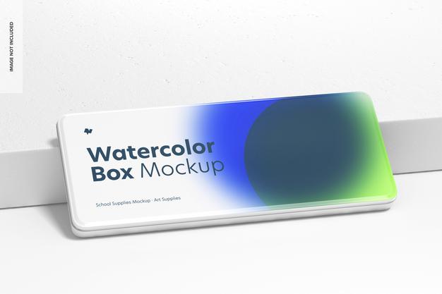 Watercolor Box Mockup, Leaned Psd