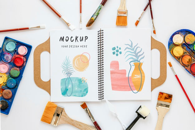 Watercolor Elements Arrangement With Mock-Up Psd