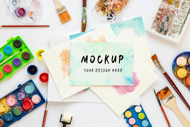 Watercolor Elements Arrangement With Mock-Up Psd