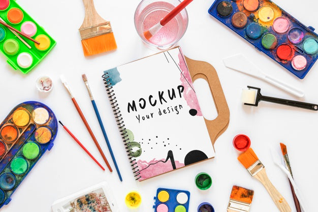 Watercolor Elements Arrangement With Mock-Up Psd