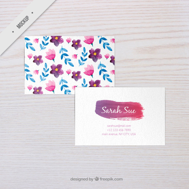 Watercolor Flowers Corporative Card Mockup Psd