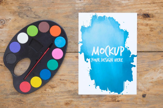 Watercolors On Desk Psd