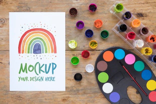 Watercolors Set On Desk Psd