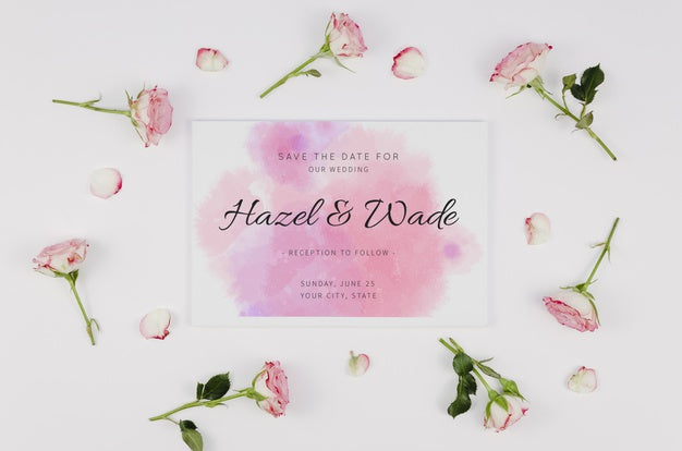 Watercolour Save The Date Invitation And Roses Buds Psd