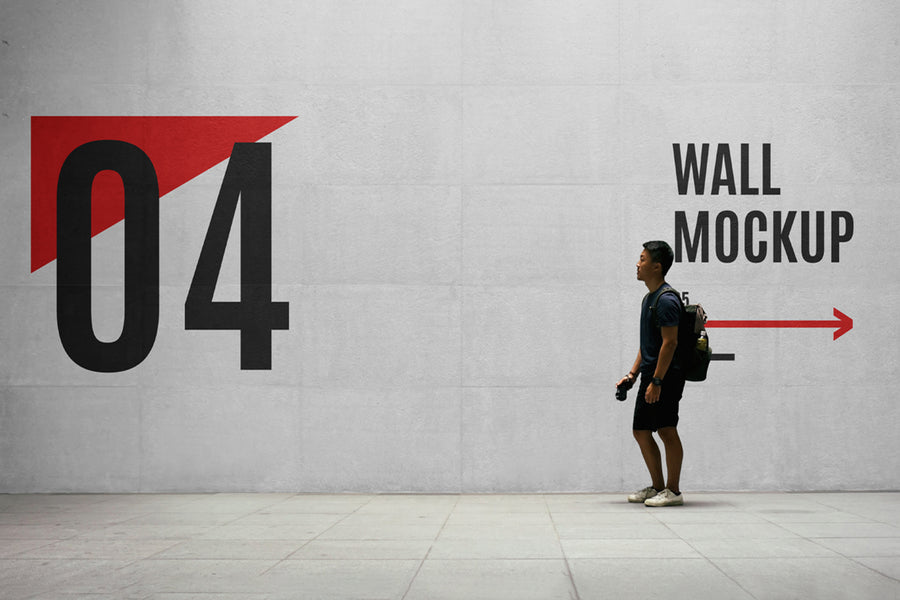 Wayfinding Wall With Men Mockup