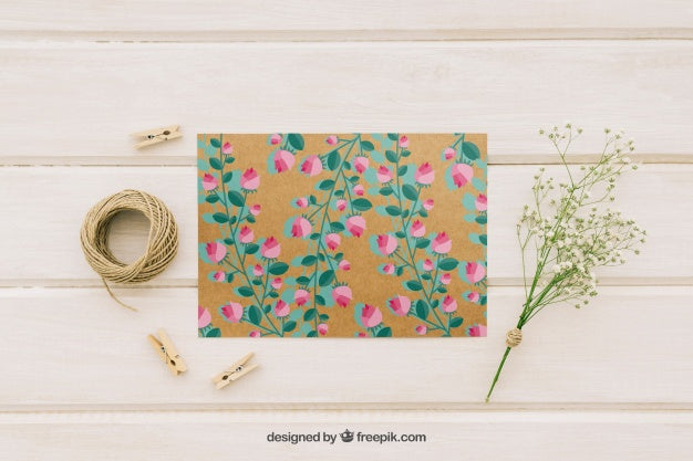 Wedding Card, Flowers, Cord And Clothespins Psd