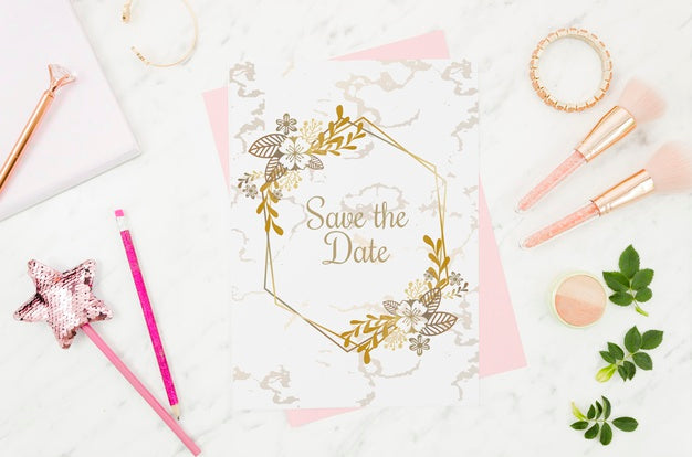 Wedding Card With Festive Objects Around Psd