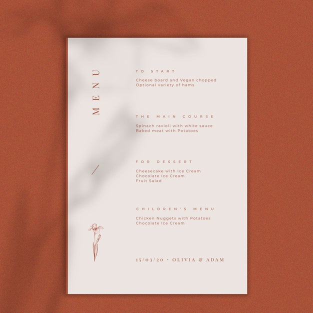 Wedding Concept Menu Mock-Up Psd