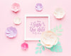 Wedding Frame Mock-Up With Paper Flowers On Pink Background Psd