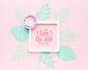 Wedding Frame Mock-Up With Paper Leaves On Pink Background Psd