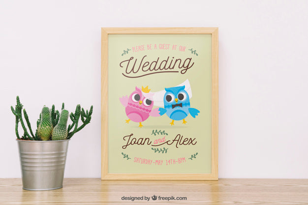 Wedding Frame Mockup With Plant Psd