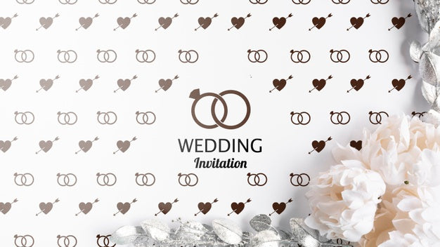 Wedding Invitation And Roses With Mock-Up Psd