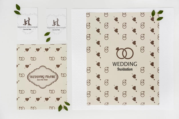 Wedding Invitation Cards With Flat Lay Psd