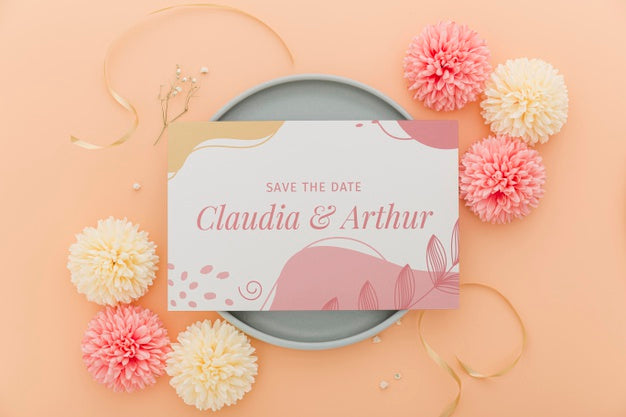 Wedding Invitation Flat Lay Psd
