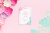 Wedding Invitation Mock-Up With Paper Flowers On Pink Background Psd