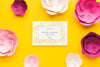 Wedding Invitation Mock-Up With Paper Flowers On Yellow Background Psd