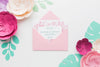Wedding Invitation Mock-Up With Paper Flowers Psd
