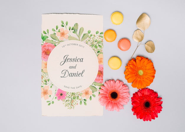 Wedding Invitation Mockup With Floral Concept Psd