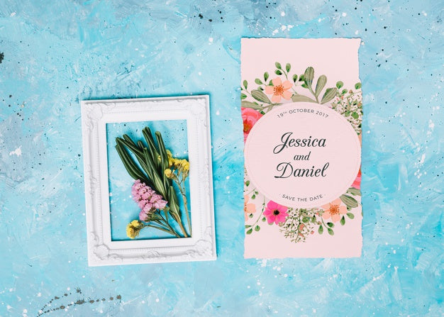 Wedding Invitation Mockup With Floral Concept Psd