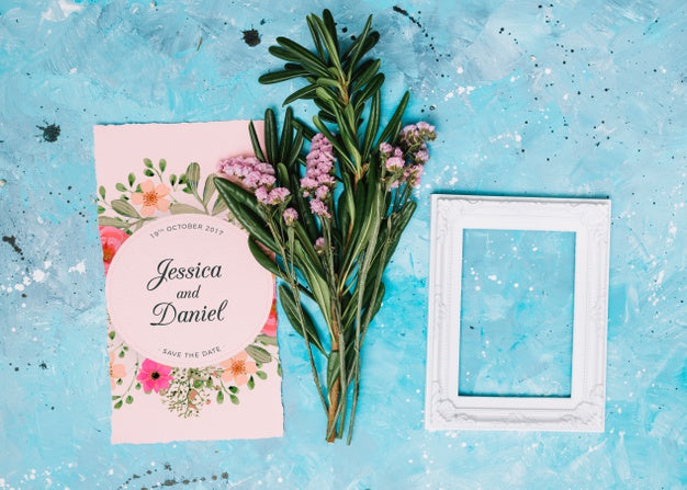 Wedding Invitation Mockup With Floral Concept Psd