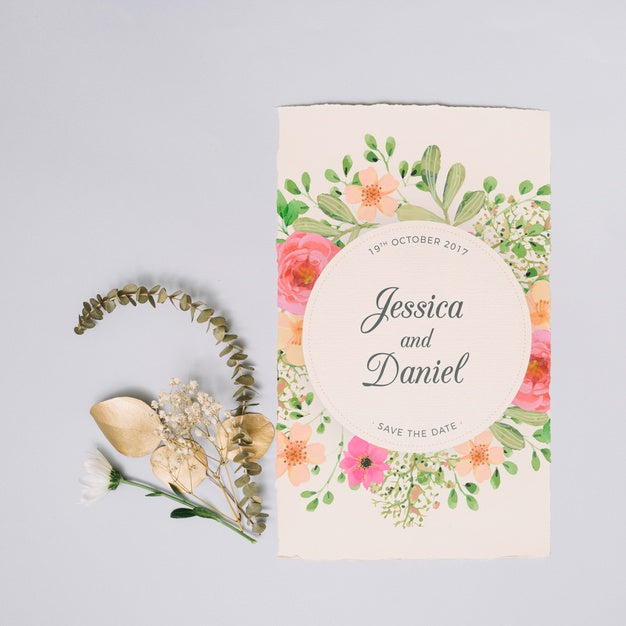 Wedding Invitation Mockup With Floral Concept Psd