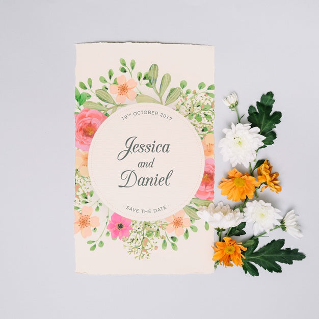 Wedding Invitation Mockup With Floral Concept Psd