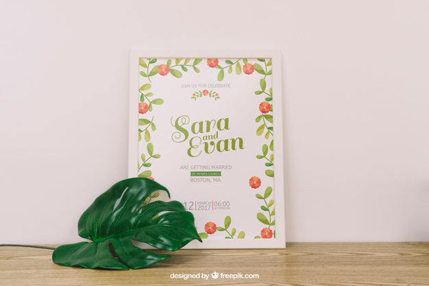 Wedding Invitation Mockup With Leaf Psd