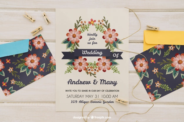 Wedding Invitation With Envelopes And Cord With Clothespins Psd