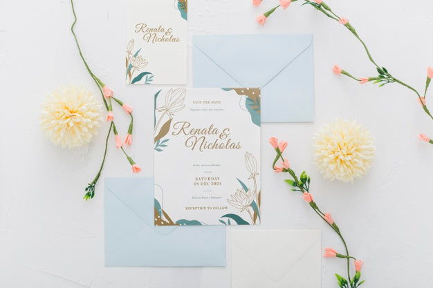 Wedding Invitation With Flowers Mock-Up Psd