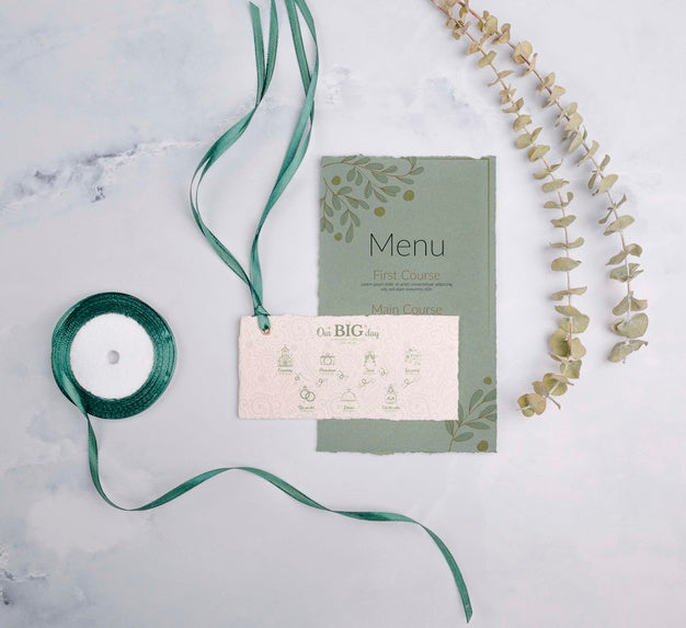 Wedding Invitation With Green Ribbon Psd