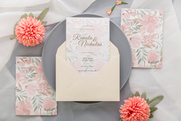 Wedding Invitation With Pink Flowers Psd