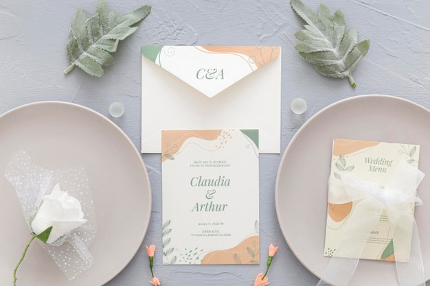 Wedding Invitation With Plates Psd