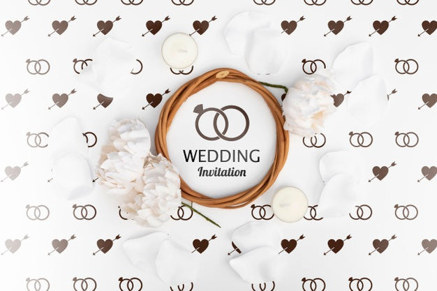 Wedding Invitation With Roses On A Flat Lay Psd