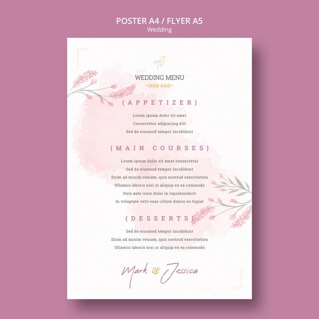 Wedding Menu Poster Mock-Up Psd