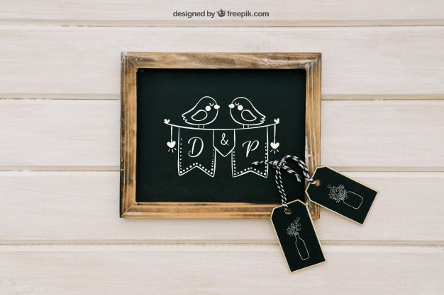 Wedding Mock Up With Blackboard And Labels Psd
