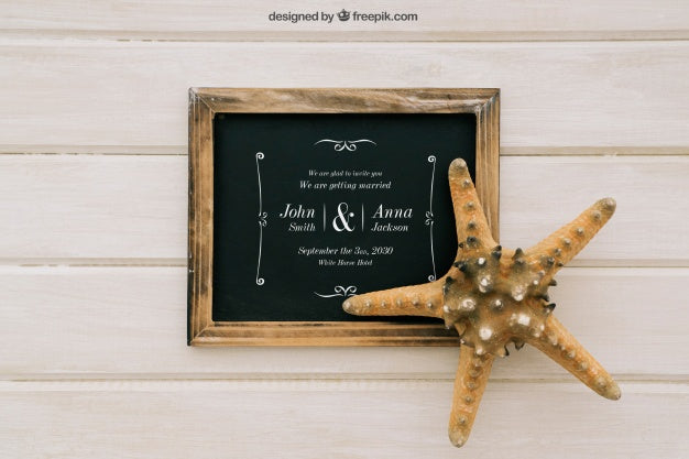 Wedding Mock Up With Blackboard And Starfish Psd