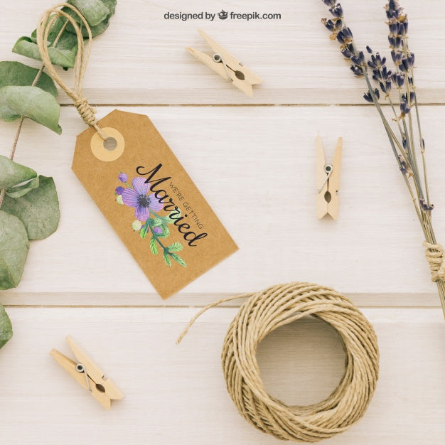 Wedding Mock Up With Label And Ornaments Psd