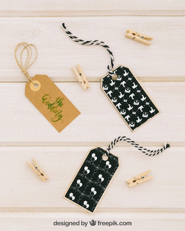 Wedding Mock Up With Labels And Clothespins Psd