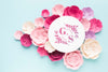 Wedding Monogram Mock-Up With Paper Flowers On Blue Wallpaper Psd