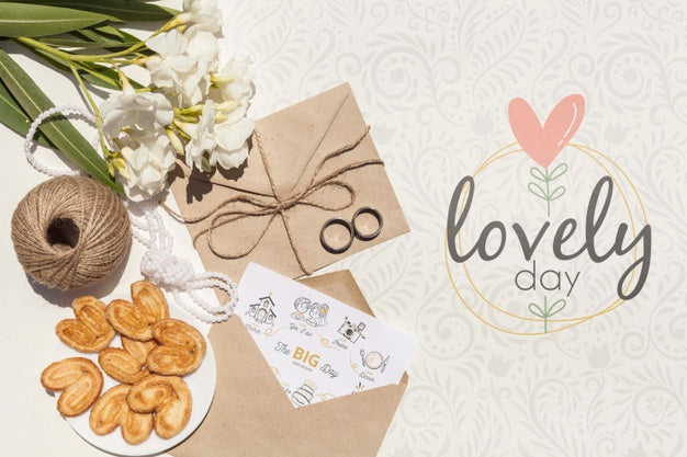 Wedding Paper Envelope Arrangement With Lettering Psd