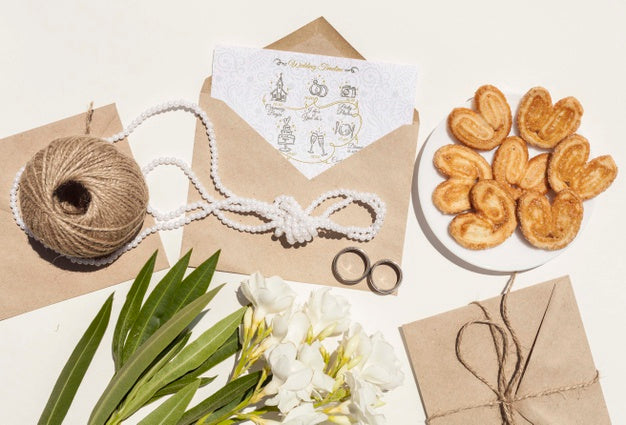 Wedding Paper Envelope With Flowers And Cookies Psd